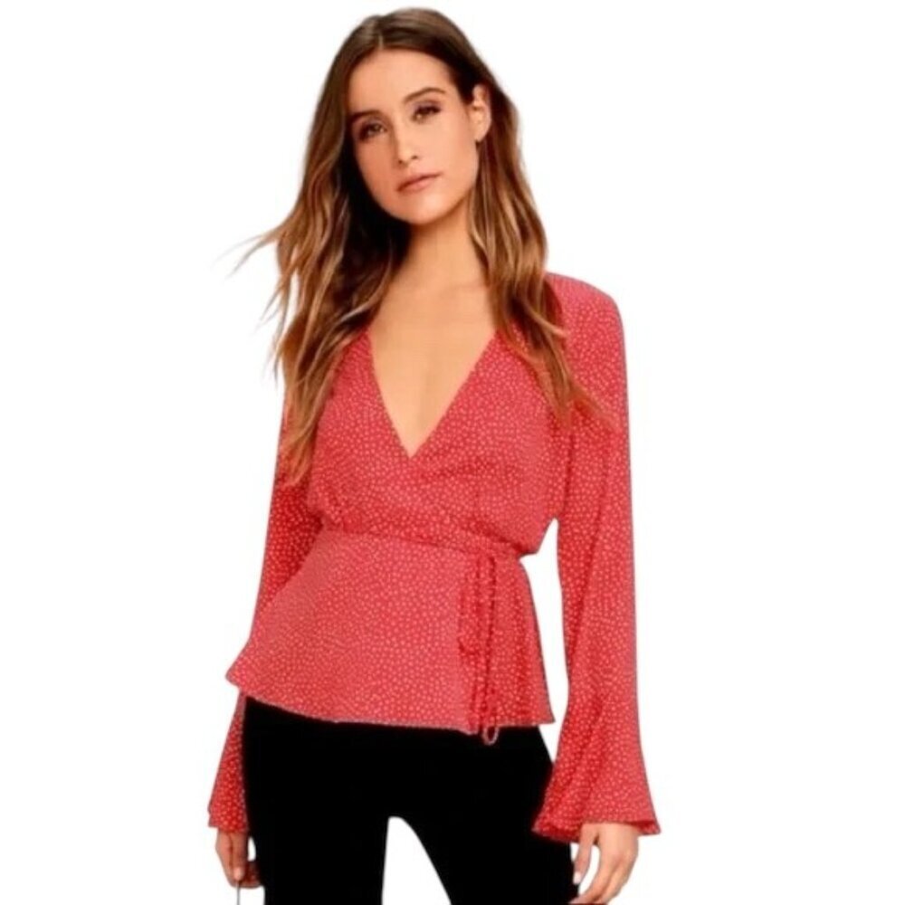 LULUS Love is Enough Red Polka Dot Wrap Top - Size XS